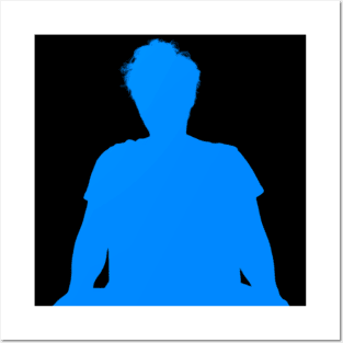 Seated man blue silhouette. Posters and Art